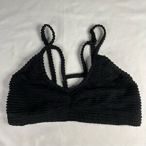 KORAL Black Size S V Neck Monaco Ribbed Bikini Top Swim Beach Classic Minimalist